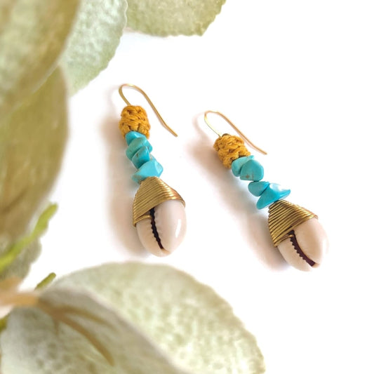 Wagnerite Turquoise Cowrie Shell Earrings-0