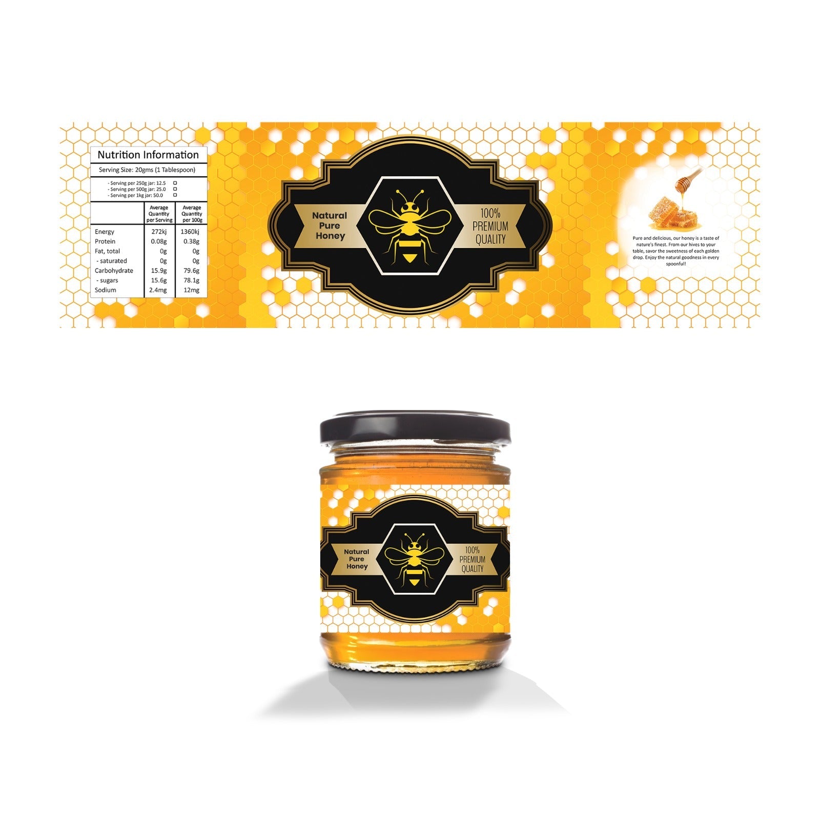 Honey Labels Long with Nutritional Facts Large 24 x 7 cm-0