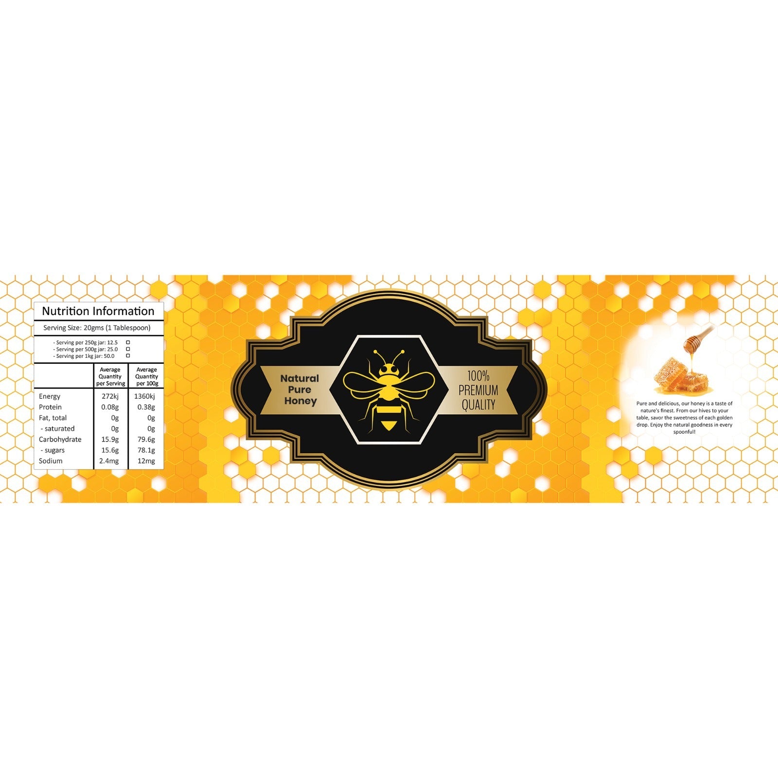 Honey Labels Long with Nutritional Facts Large 24 x 7 cm-1
