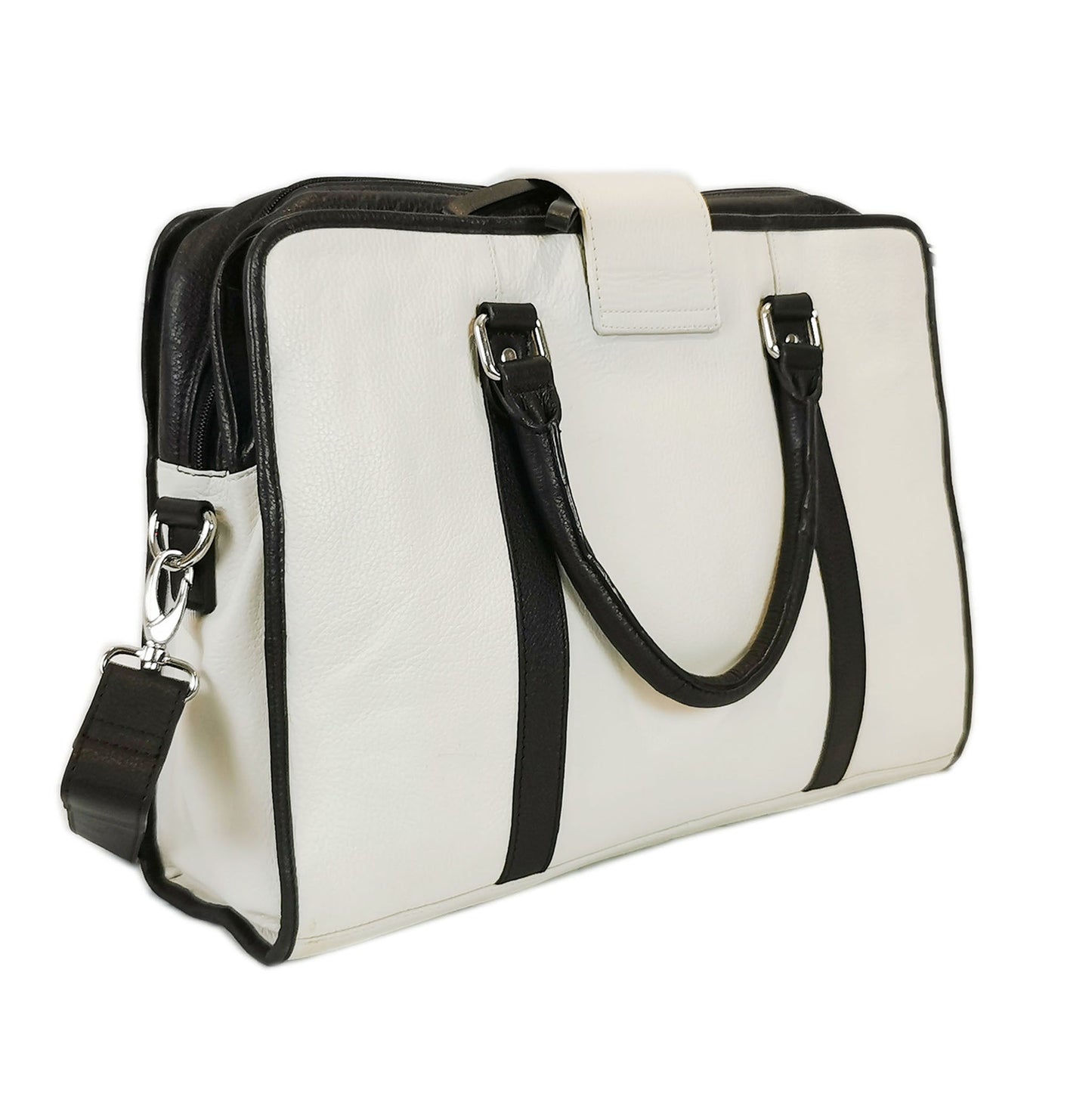 Leather Briefcase, White-4