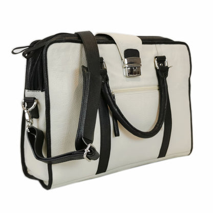 Leather Briefcase, White-3