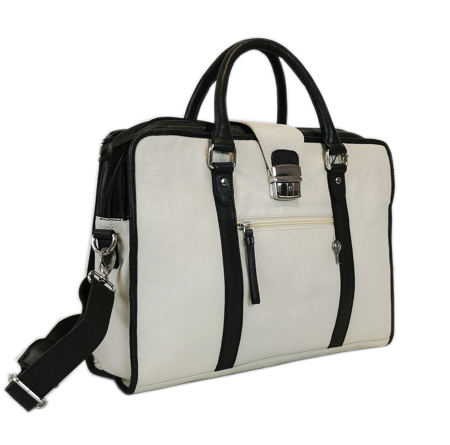 Leather Briefcase, White-0