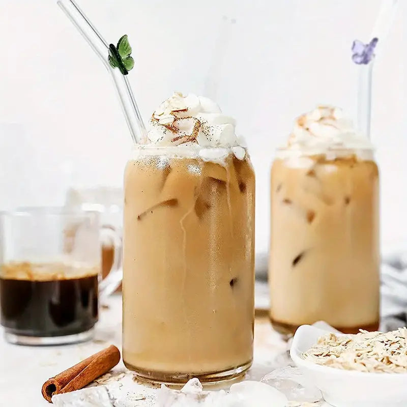 Colorful Butterfly Reusable Glass Straw with Brushes