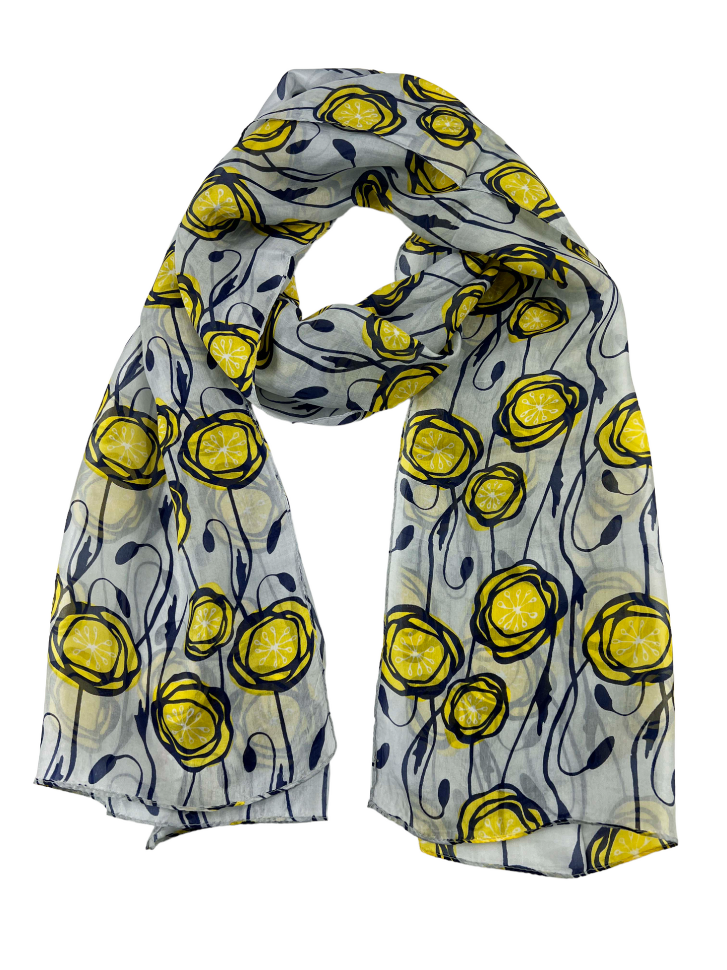 Gray and Yellow Tulip Silk Scarf-3