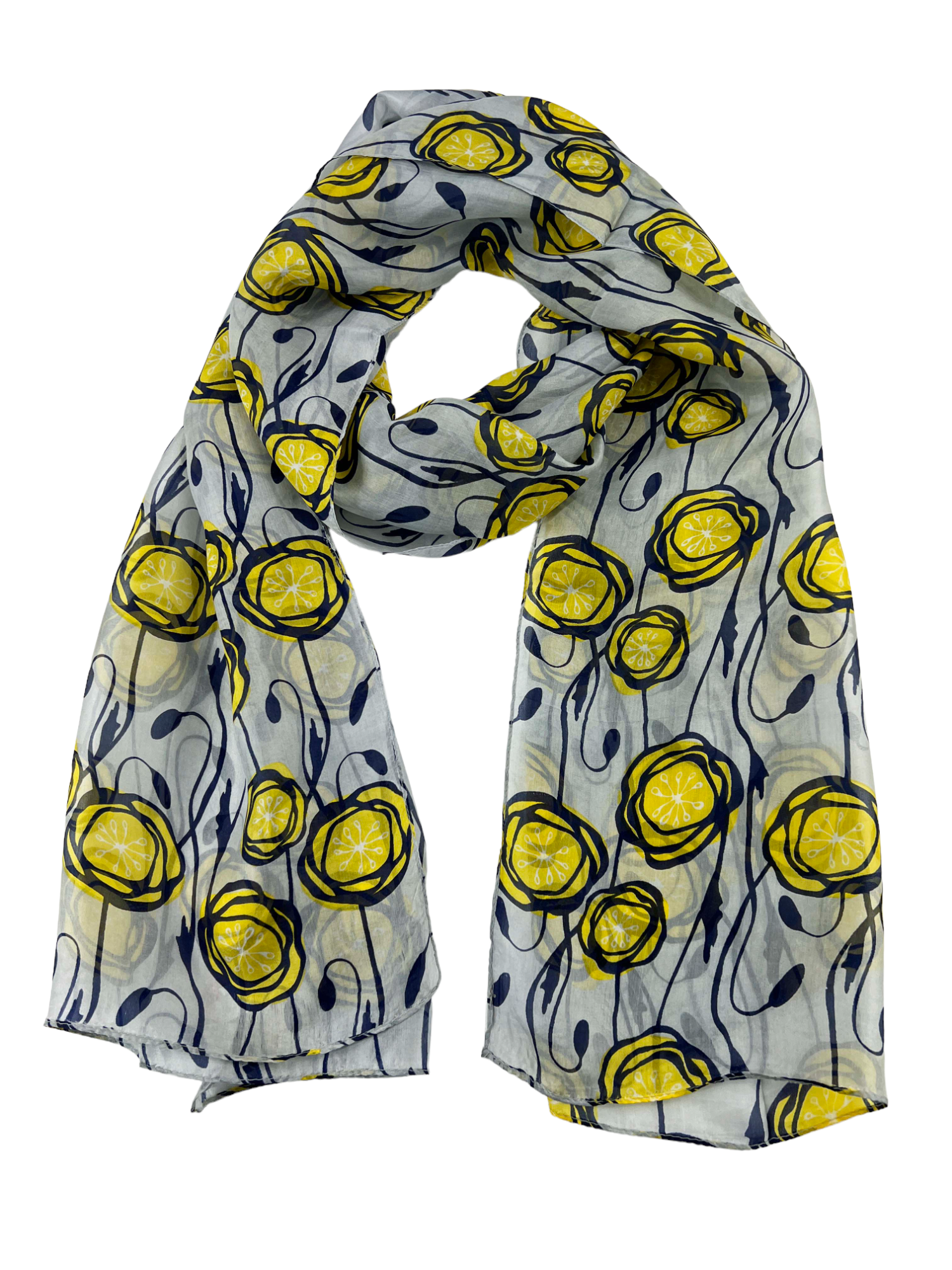 Gray and Yellow Tulip Silk Scarf-3