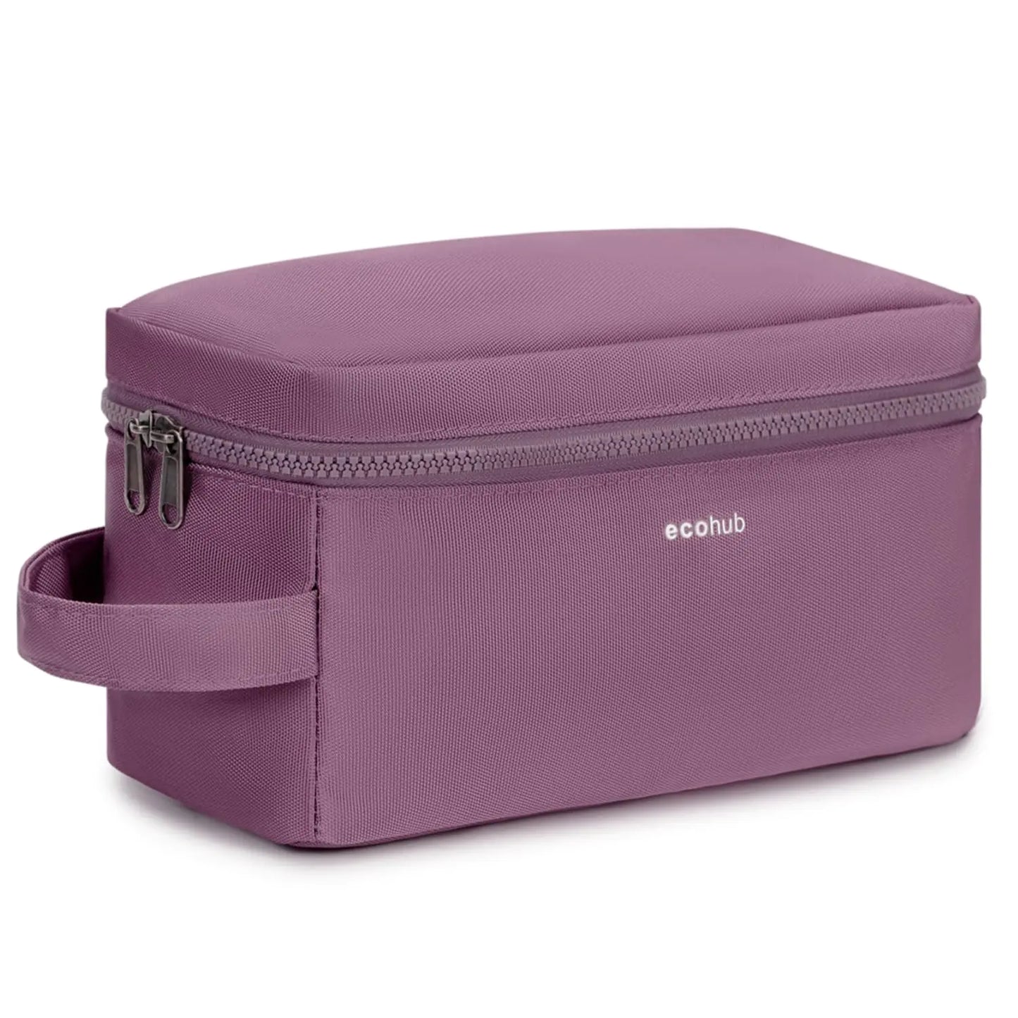 ECOHUB Toiletry Bag for Women Travel Dopp Kit Water Resistant Small Makeup Bag Organizer for Traveling Cosmetics Separate Dry Wet & Toothbrush Pocket Wide Open Pink