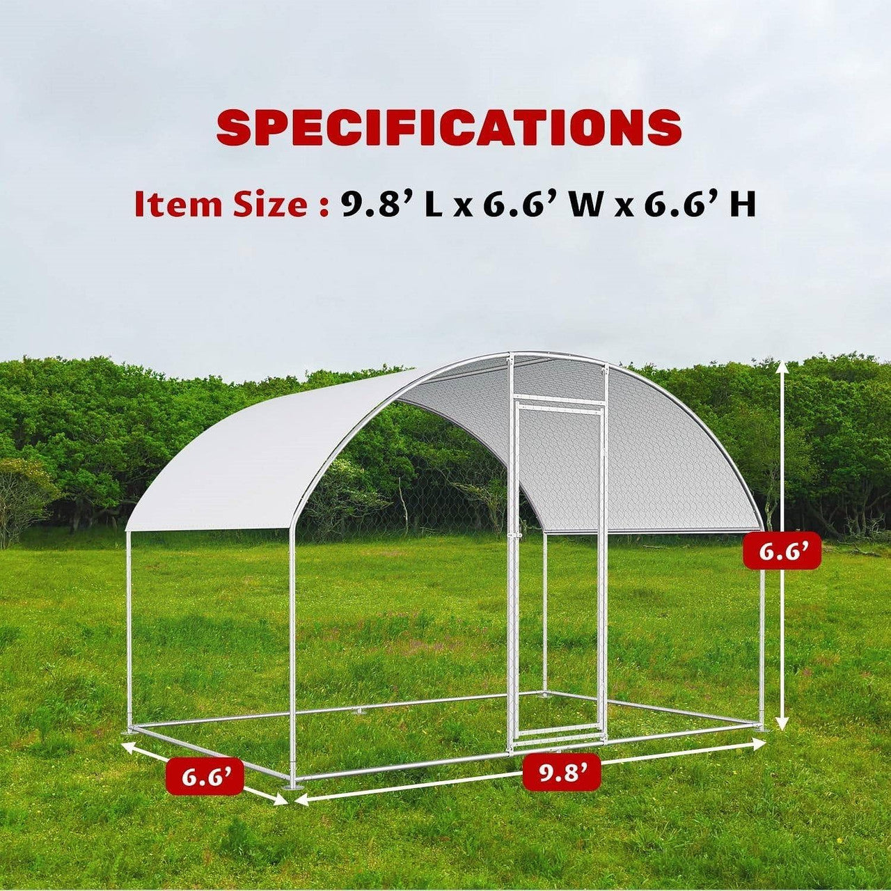 9.8 Ft x 6.6 Ft Outdoor Metal Chicken Coop with Dome Roof and Waterproof Cover-1