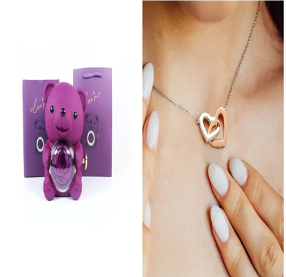 Eternal Rose Teddy Bear Gift Box with Necklace