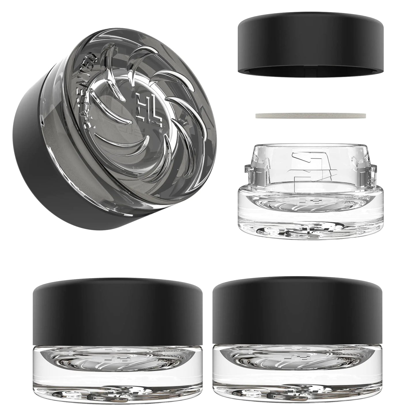 5ml Supercell Clear Glass Thick Child Resistant Containers – Concentrate Storage Jars for Oil Lip Balm Wax Cosmetics – Premium PE Cap Seal Black Lid (400)