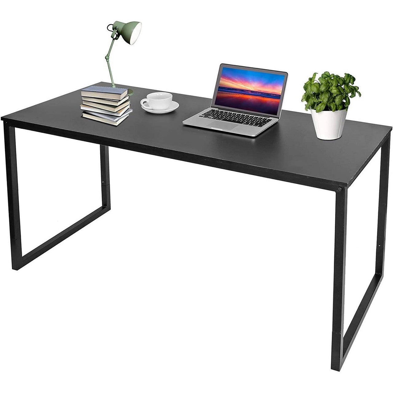 Black Metal Frame Wood Top Modern Home Office Laptop Computer Desk Writing Table-0
