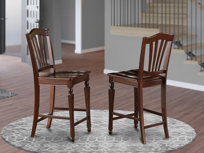 CHS-MAH-W Chelsea Counter Height Barstools - Slat Back Wooden Seat Chairs, Set of 2, Mahogany-1