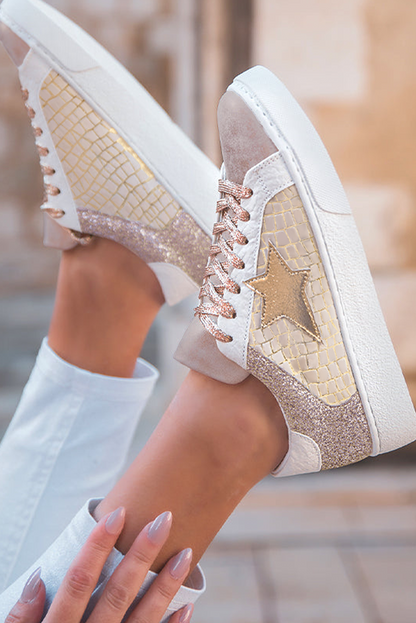 Clare Gold Glitter Star Lace-up Sneakers-3