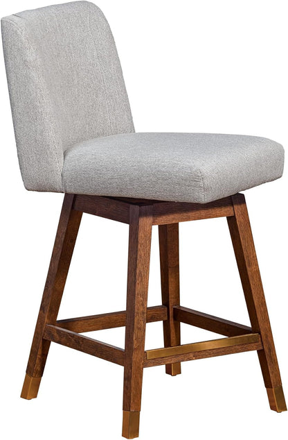 Basila Modern Farmhouse 26" Seat Height Swivel Bar Stool for Kitchen Island Counter in Brown Oak Wood with Taupe Fabric-3