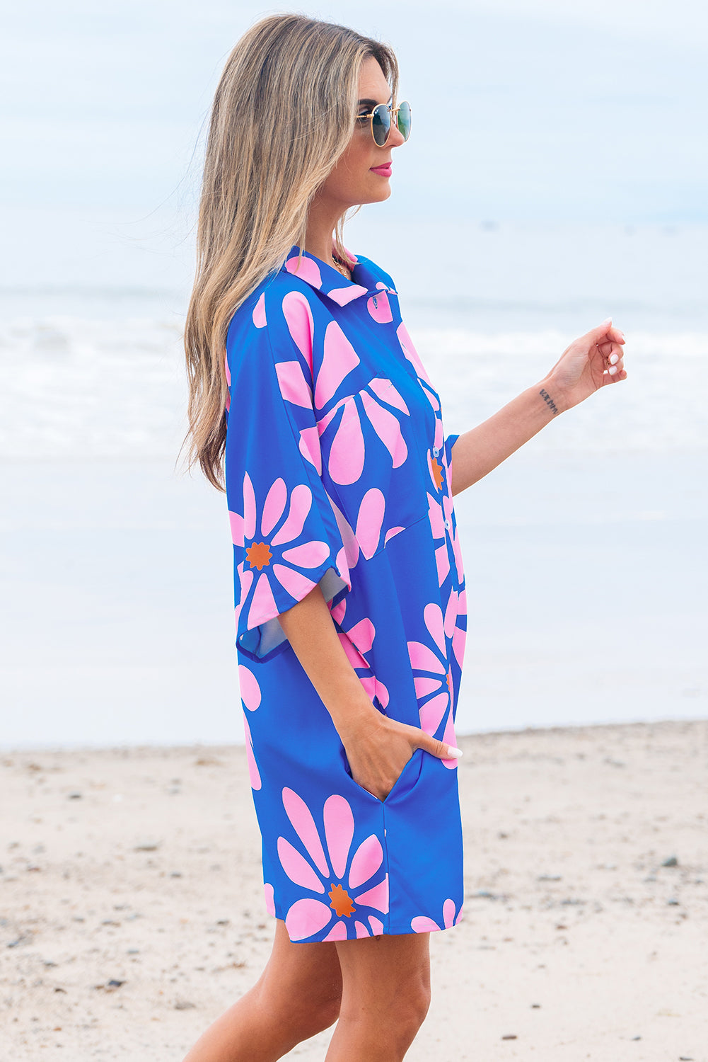 Ailany Flower Collar Button Front Loose Romper-2