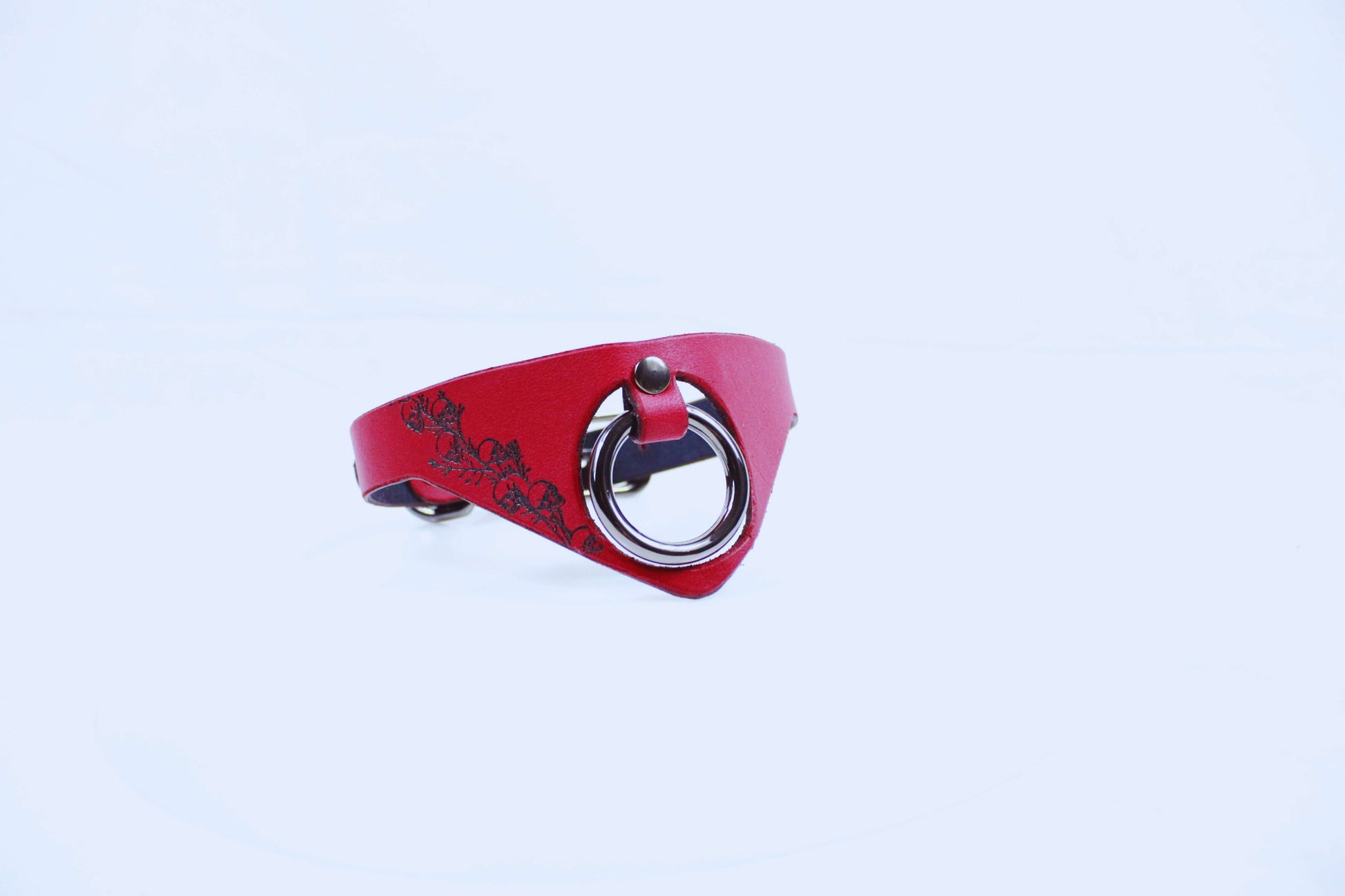Gothic BDSM Collar with O-Ring – Red Leather Submissive Choker-1