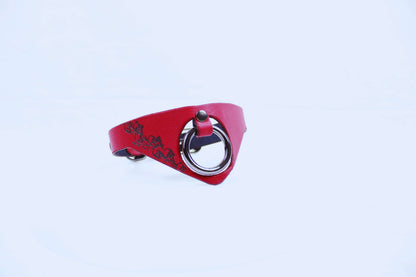 Gothic BDSM Collar with O-Ring – Red Leather Submissive Choker-1