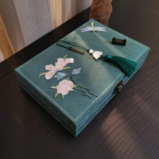 Vintage Chinese Style Jewelry Box with Lock and Velvet