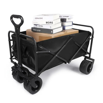 Heavy Duty Foldable Camping Wagon with Wide Wheels - Black-2
