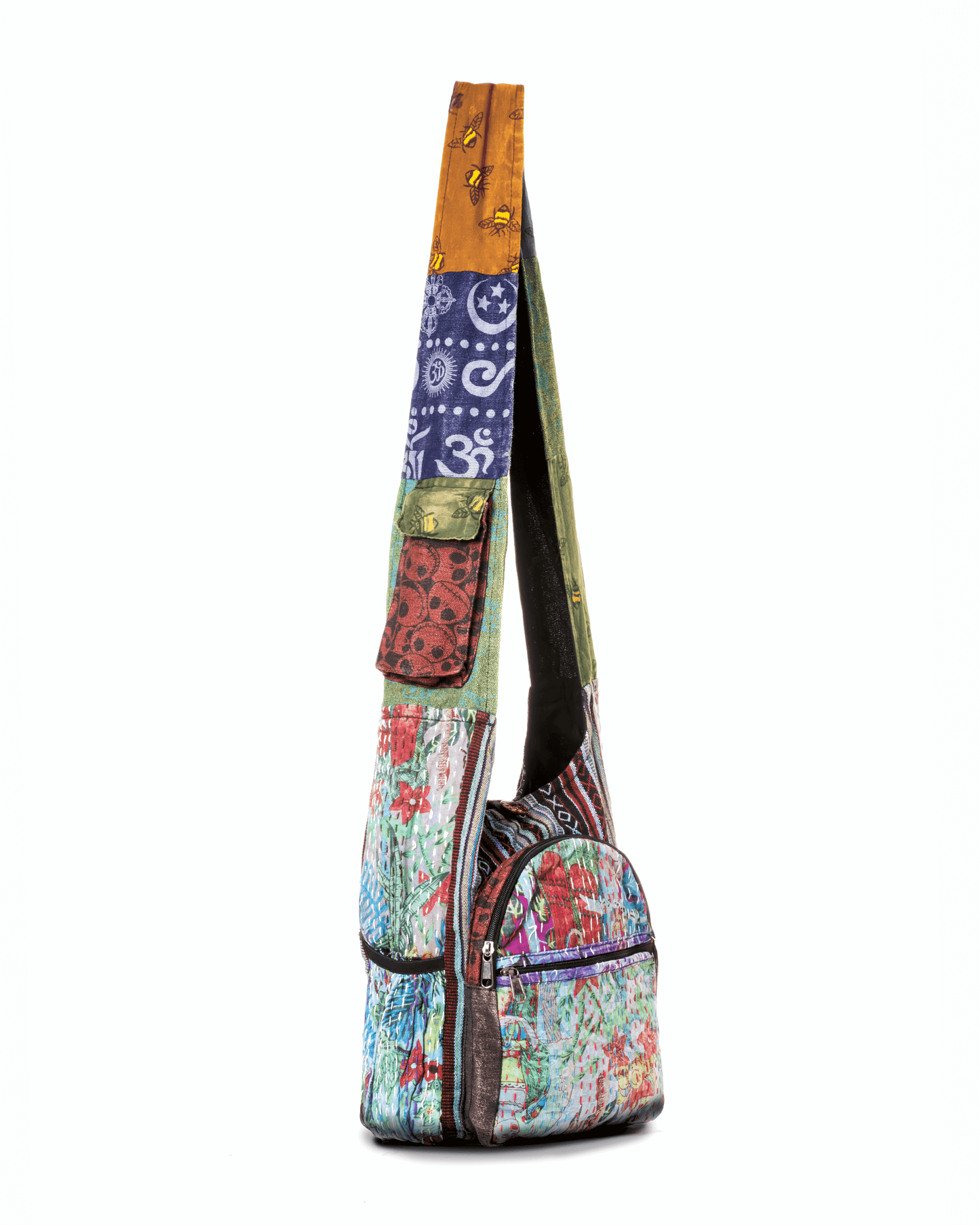 Kathmandu Collection Vintage Patchwork Hobo Bag with Water Bottle Pockets-1