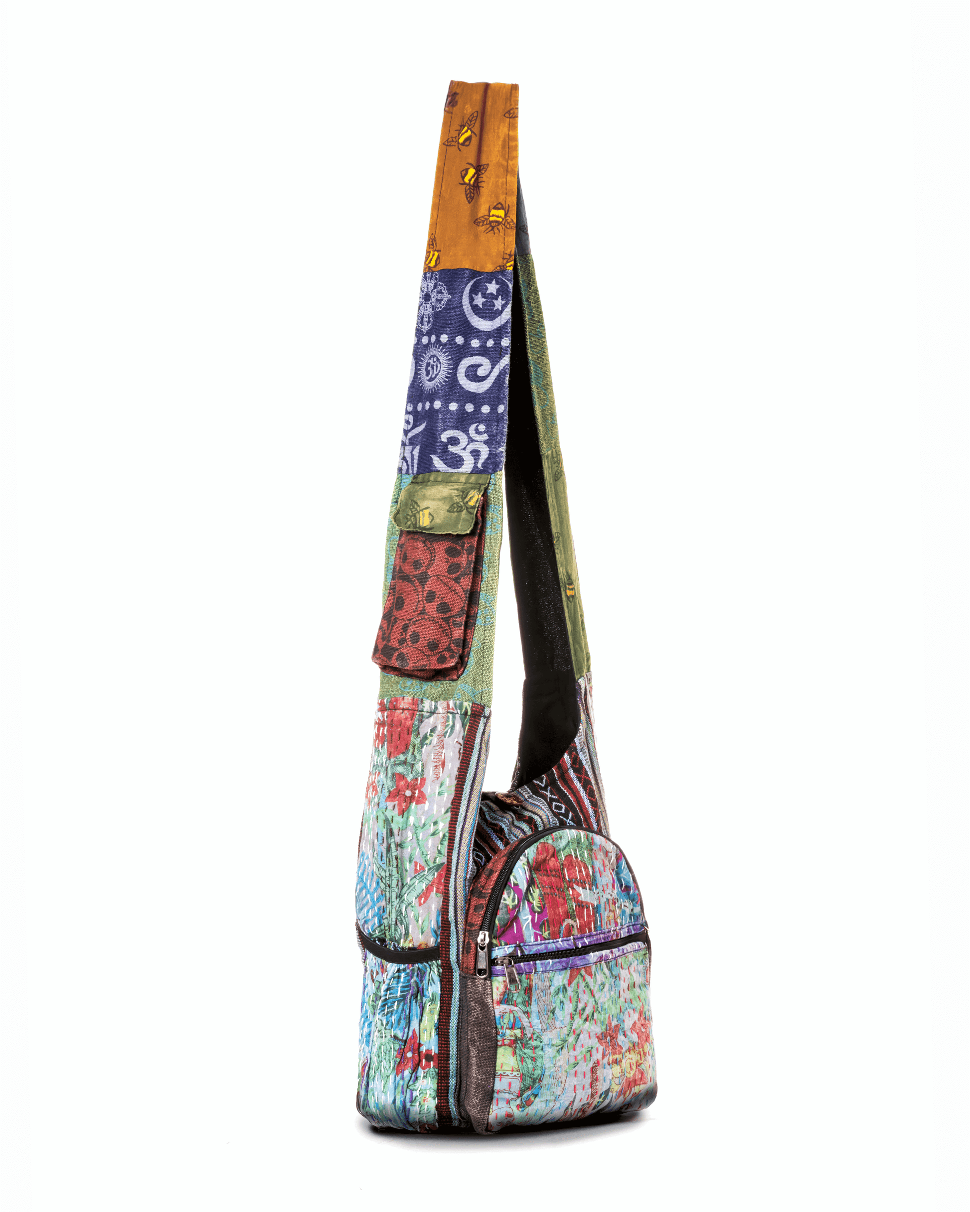 Kathmandu Collection Vintage Patchwork Hobo Bag with Water Bottle Pockets-1