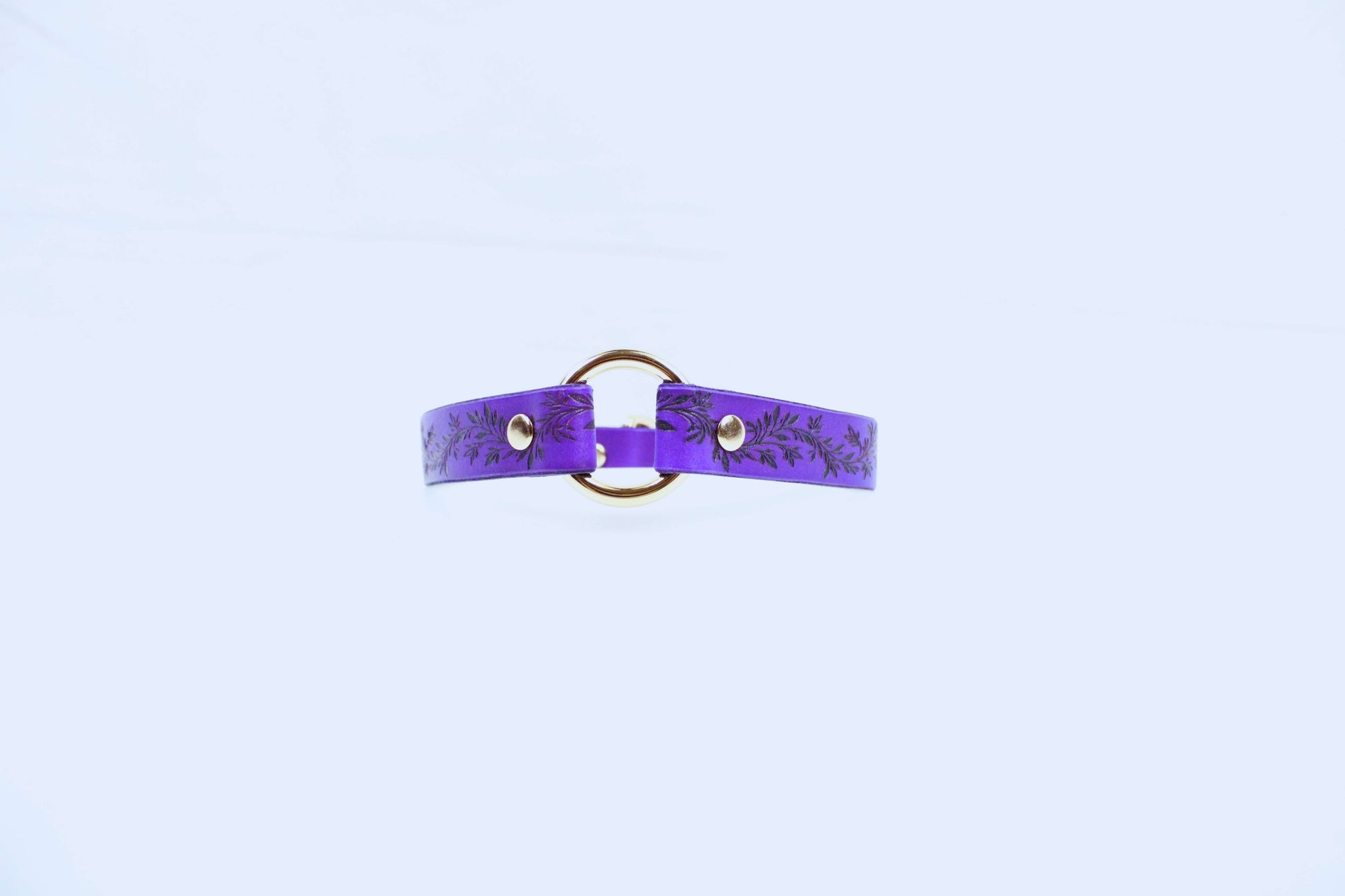 Leaf Pattern Submissive Day Collar – Purple Leather Discreet Jewelry-3