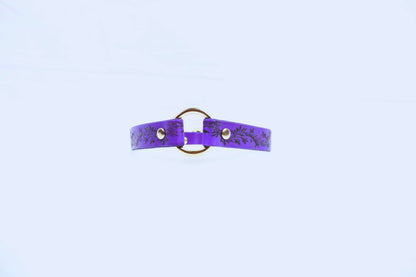 Leaf Pattern Submissive Day Collar – Purple Leather Discreet Jewelry-3
