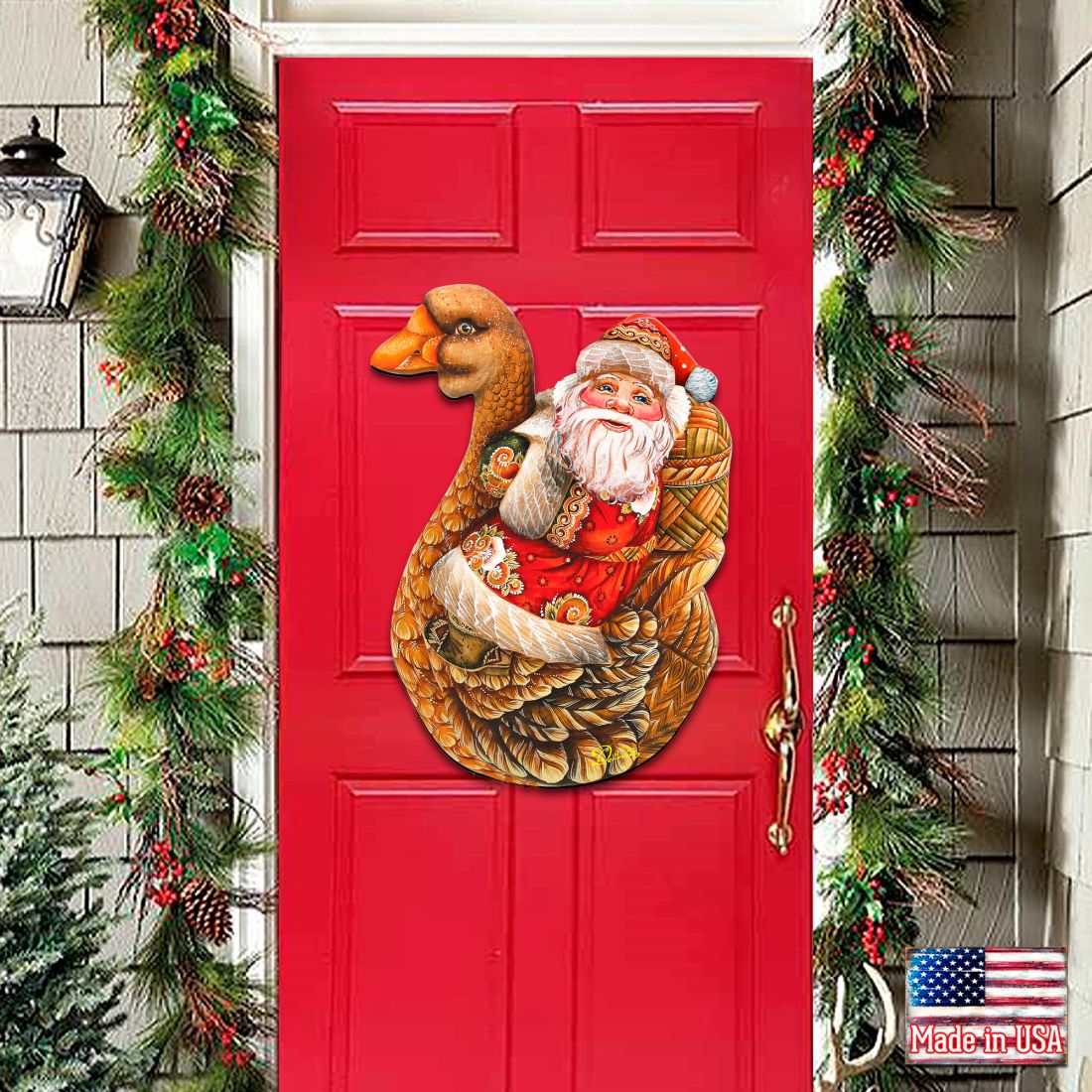 Christmas Goose Santa Christmas Door Decor by G. DeBrekht - Christmas Santa Snowman Decor - 8121633H-2