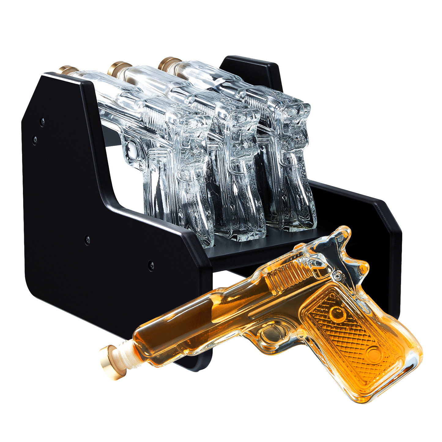 Gifts for Men Dad Whiskey Decanter Set | 7.7 Oz | Three Pistol Gun & Wooden Stand, Unique Birthday Gift Ideas Daughter Son, Home Bar Gifts, Drinking Accessories Military Present Cool Dispenser-0