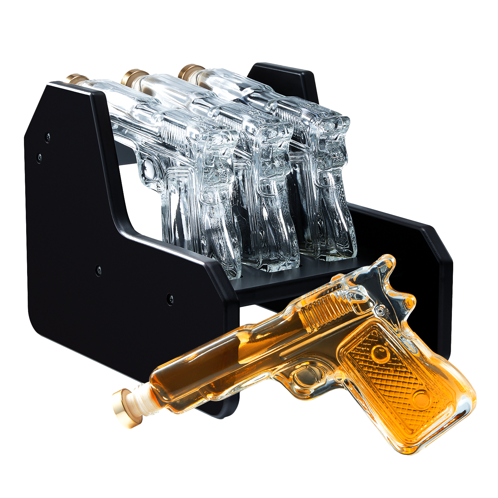 Gifts for Men Dad Whiskey Decanter Set | 7.7 Oz | Three Pistol Gun & Wooden Stand, Unique Birthday Gift Ideas Daughter Son, Home Bar Gifts, Drinking Accessories Military Present Cool Dispenser-0