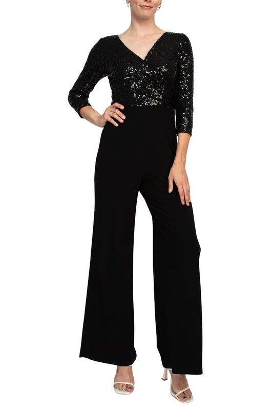 Adrianna Papell Sequin Faux Wrap V-Neck Jumpsuit-0