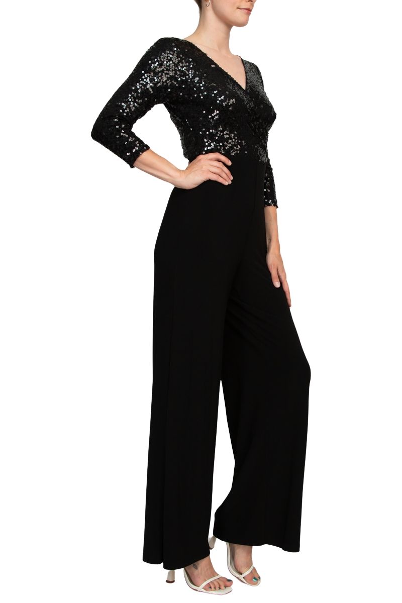 Adrianna Papell Sequin Faux Wrap V-Neck Jumpsuit-1