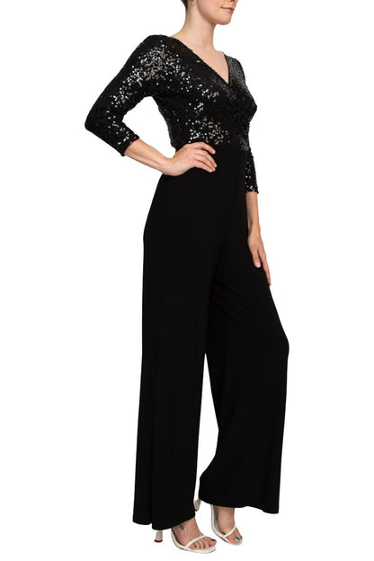 Adrianna Papell Sequin Faux Wrap V-Neck Jumpsuit-1