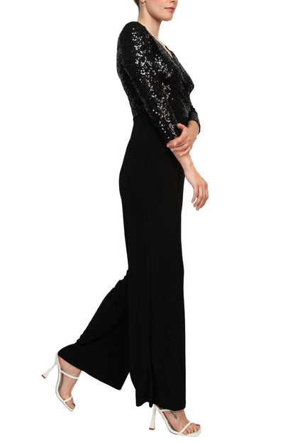 Adrianna Papell Sequin Faux Wrap V-Neck Jumpsuit-2