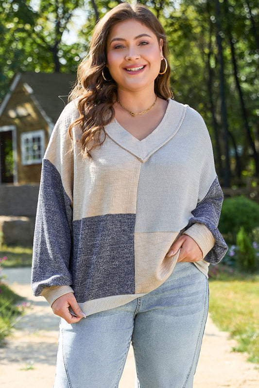 Elaina Plus Size Textured V Neck Top-0