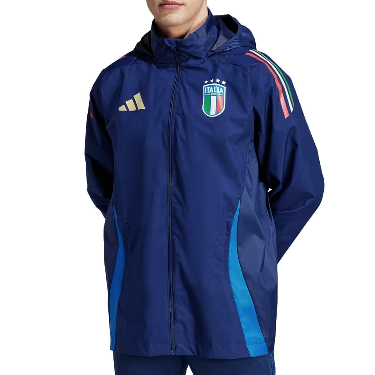 Italy soccer training rain jacket 2024/25 navy blue - Adidas-1