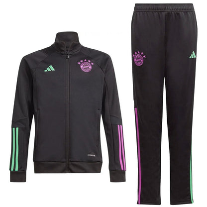 Kids - Bayern Munich black training bench tracksuit 2023/24 - Adidas-0