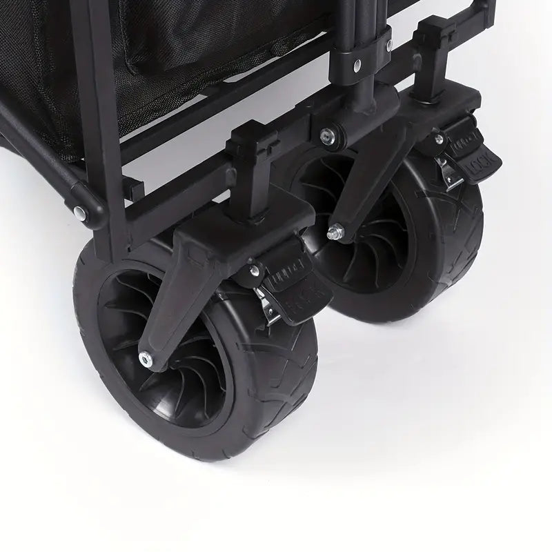 Heavy Duty Foldable Camping Wagon with Wide Wheels - Black-3