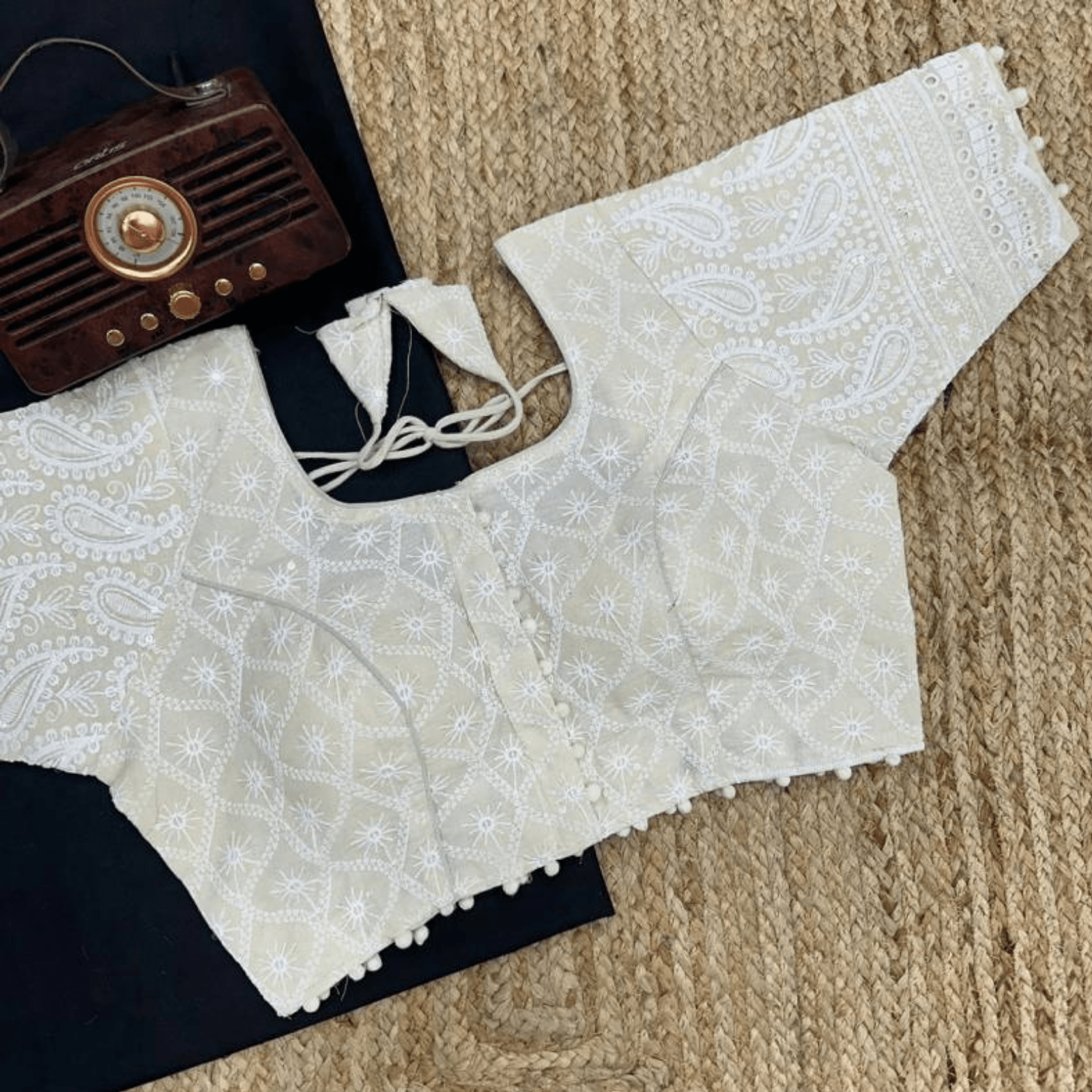 Anvi Ivory Lucknowi Chikan Cotton Blouse-0
