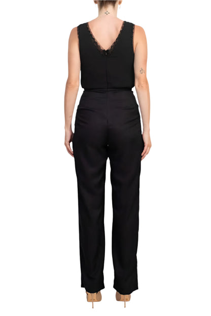 Adrianna Papell Scalloped V-Neck Sleeveless Zipper Back Solid Mesh Chiffon Jumpsuit-2