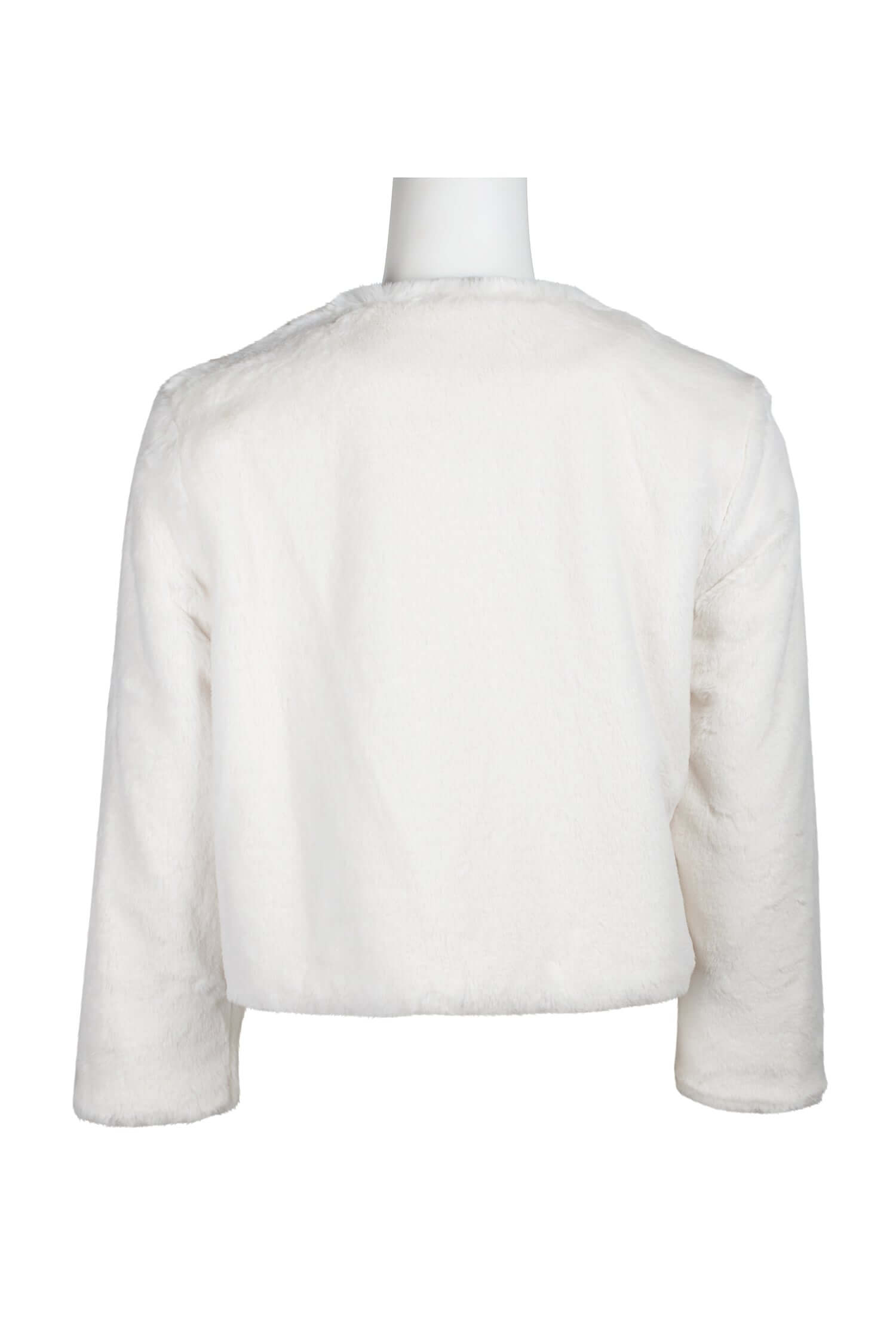 Adrianna Papell Crew Neck 3/4 Sleeve Solid Faux Fur Jacket-1