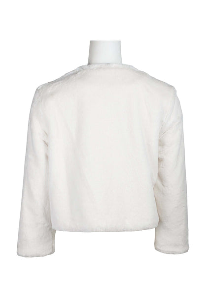 Adrianna Papell Crew Neck 3/4 Sleeve Solid Faux Fur Jacket-1