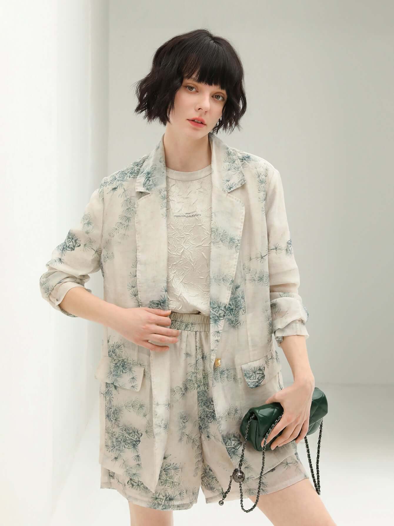 Artistic Green Print Blazer-0