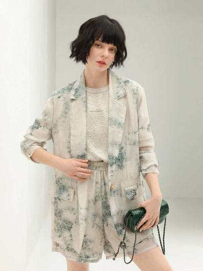 Artistic Green Print Blazer-0