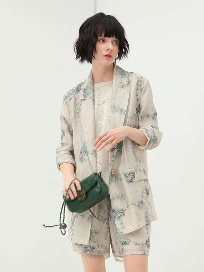 Artistic Green Print Blazer-1