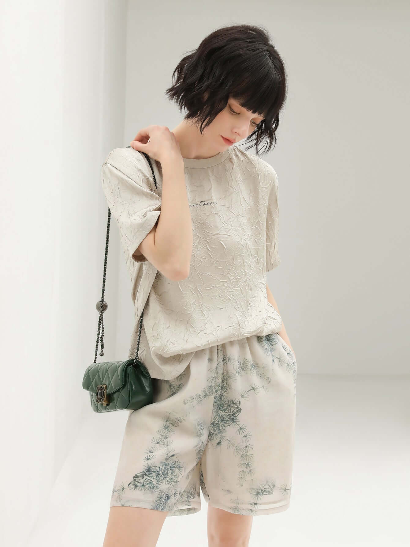 Artistic Green Printed Shorts-0