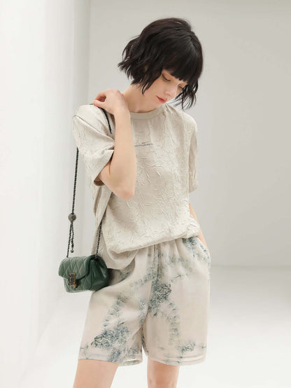 Artistic Green Printed Shorts-0