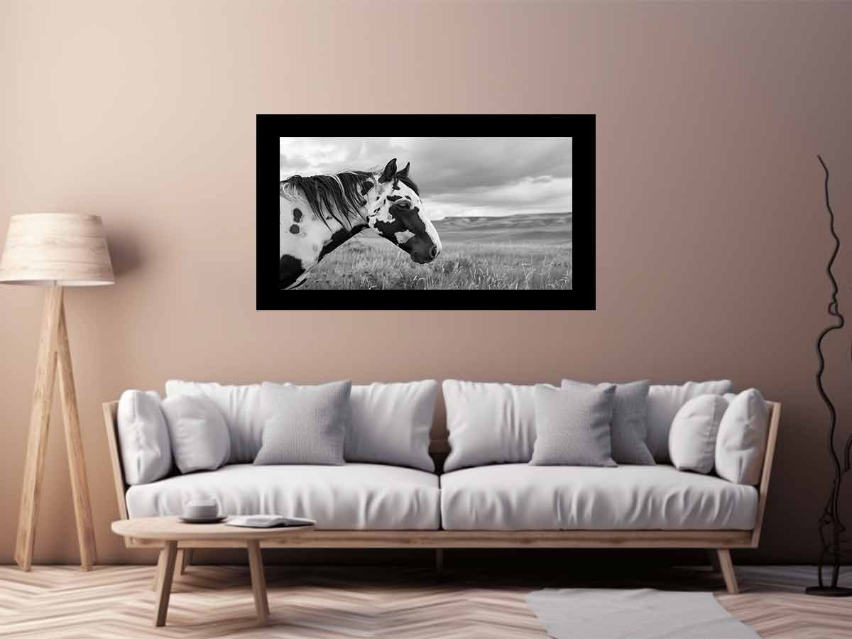 Horse Black & white Photography Canvas Art Print-2