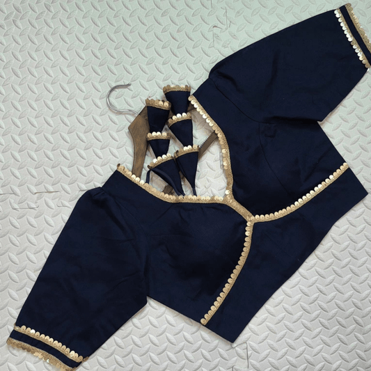 Avira Midnight Blue Sequin Flex Cotton Blouse-0