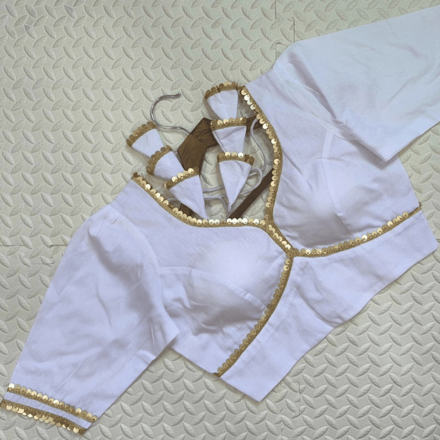 Avira White Sequin Flex Cotton Blouse-0