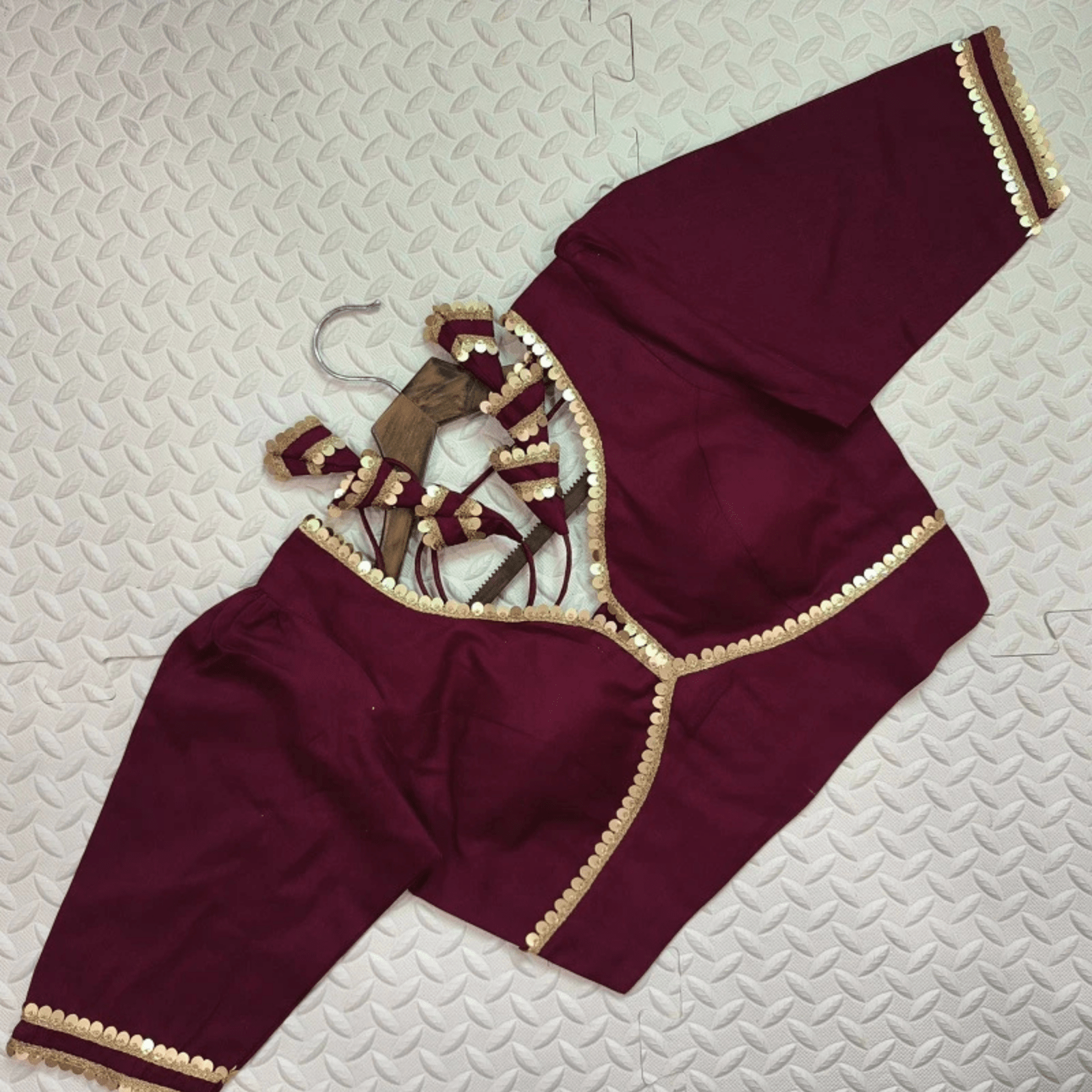 Avira Wine Sequin Flex Cotton Blouse-0